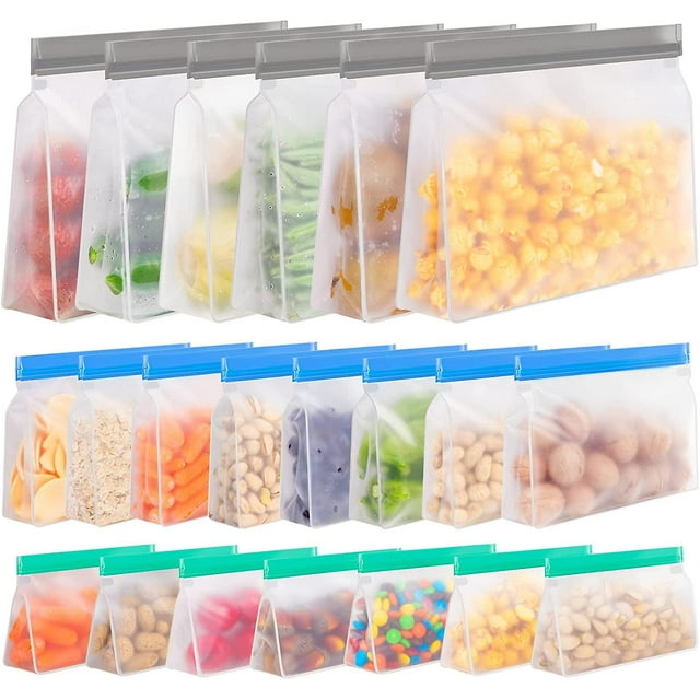 Sacs de Rangement Réutilisables, Sacs de Congélation Réutilisables Autoportants, Sacs à Sandwich Réutilisables, Sacs à Collation Réutilisables, Sacs Gallon Réutilisables, Sacs de Rangement pour Aliments Réutilisables S