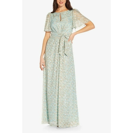 Adrianna Papell Women's Floral Jacquard Keyhole Gown Blue Size 16