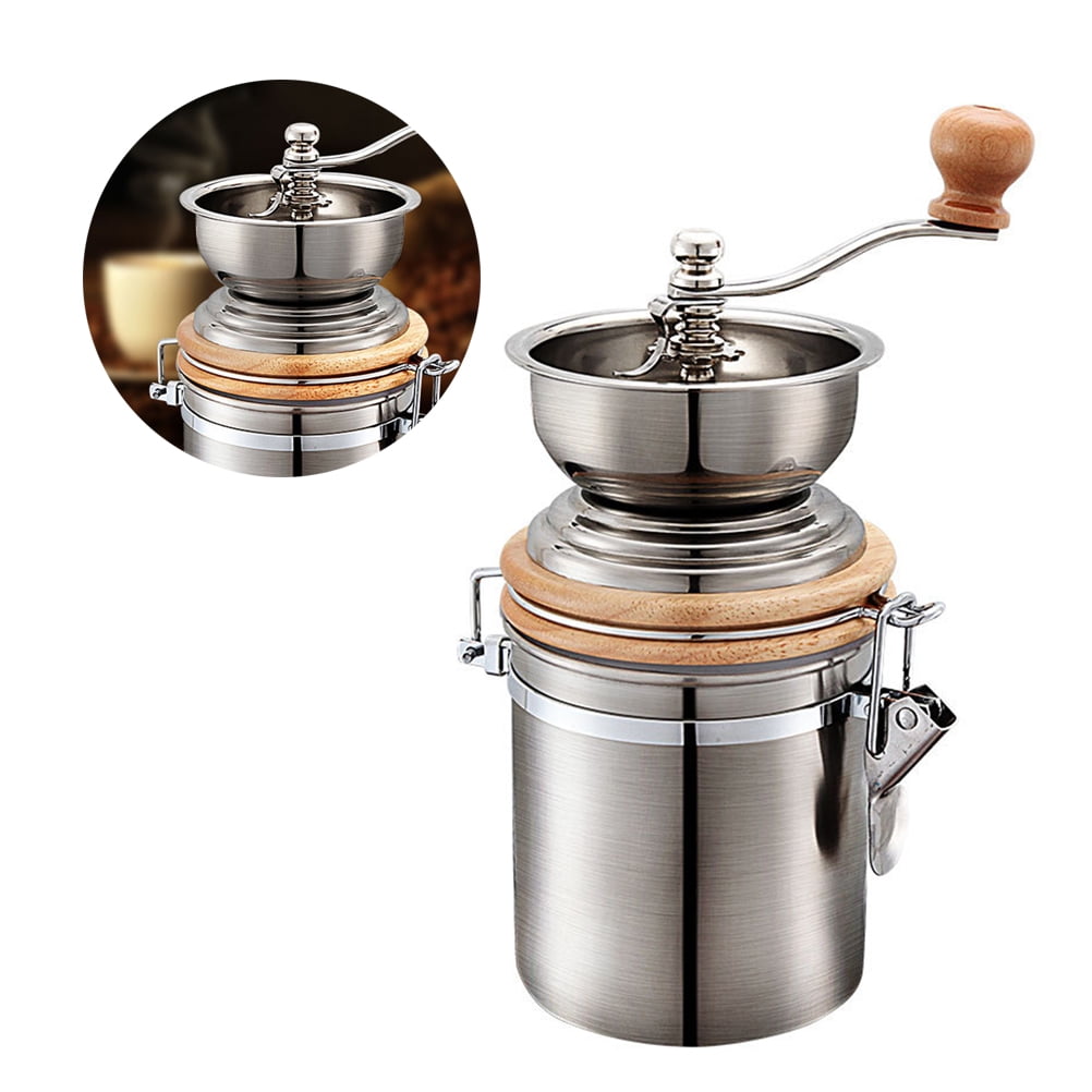 WHAMVOX Stainless Steel Manual Coffee Bean Grinder with Conical Burrs for Kitchen Use Silver 7.5in