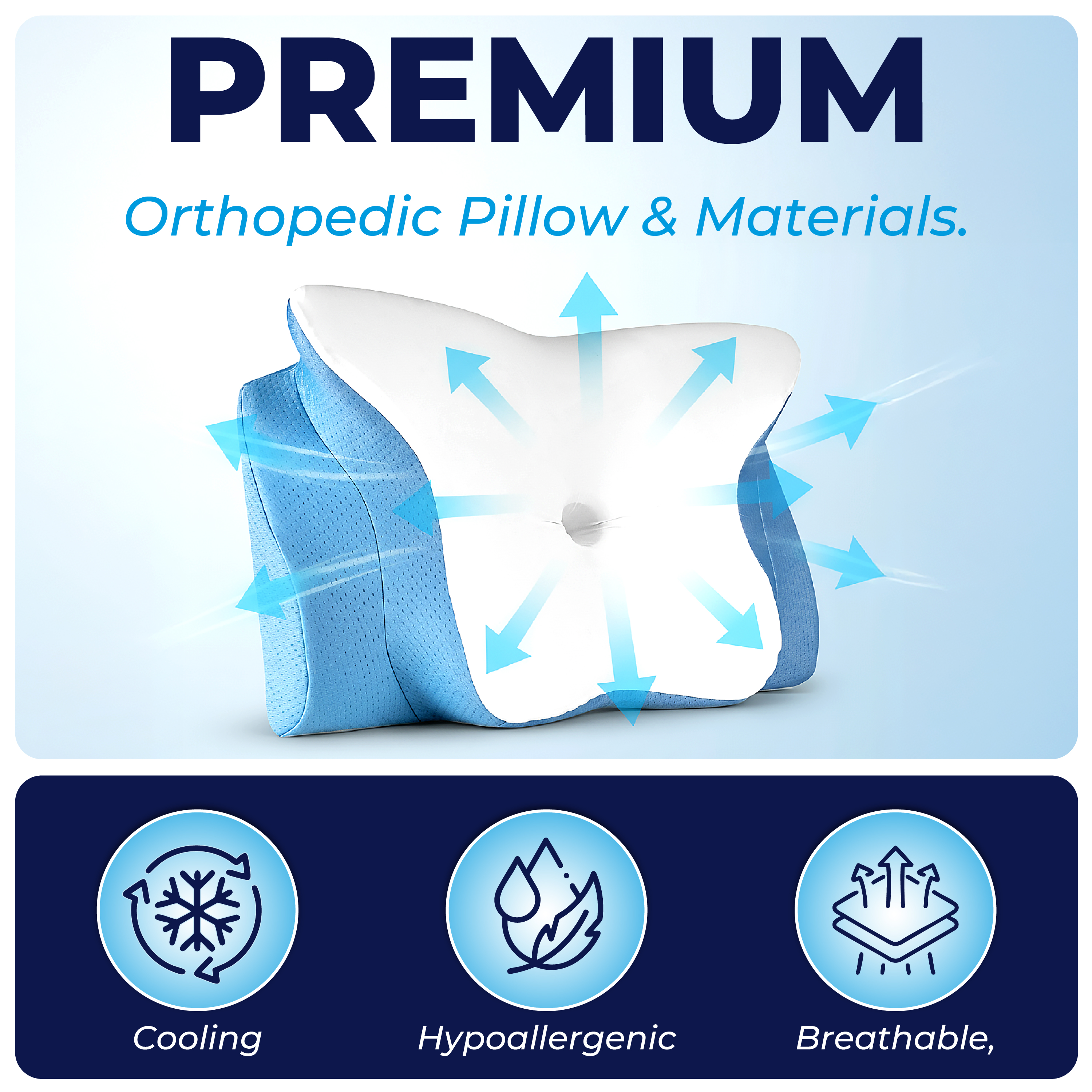 YESINDEED Pain Relief Cooling Pillow - Cervical Neck Support for Sleeping (Blue & White)