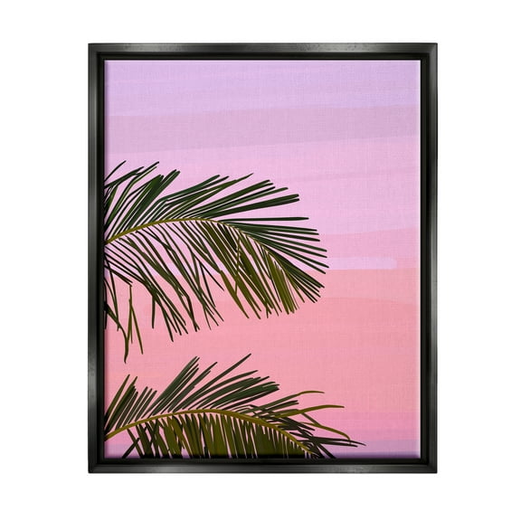Stupell Industries Pink & Purple Sunset Palm Leaves Coastal Painting Black Floater Framed Art Print Wall Art