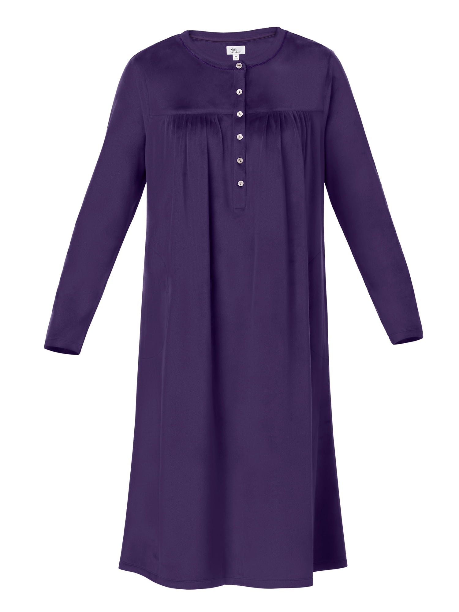 Aria Women’s Long Sleeve Stretch Velour 44" Sleepwear Nightgown, Sizes XS-5X