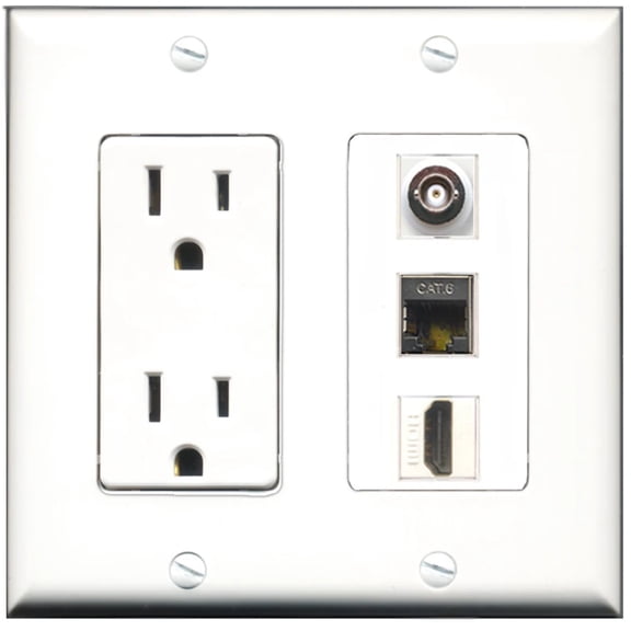 Ultra Spec Cables 15 Amp Power Outlet 1 Port HDMI 1 Port Shielded Cat6 1 Port BNC Wall Plate