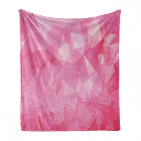 Pale Pink Soft Flannel Fleece Throw Blanket, Abstract Mosaic Style Geometric Dimension Fractal Polygonal Illustration, Cozy Plush for Indoor and Outdoor Use, 60" x 80", Magenta Fuchsia, by Ambesonne
