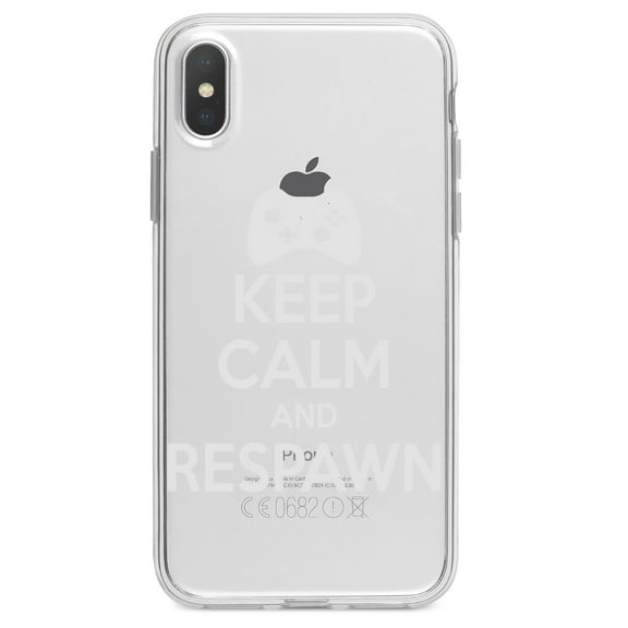 DistinctInk Clear Shockproof Hybrid Case for iPhone XR (6.1" Screen) - TPU Bumper Acrylic Back Tempered Glass Screen Protector - Keep Calm and Respawn Gamer Video Games