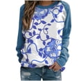 thumbnail image 1 of Yuyuzo Chandails en Molleton à Manches Longues Raglan Col Rond pour Femmes Doux Confortables Vintage Graphiques Décontractés Tunique Chandail Bleu A1, 1 of 3