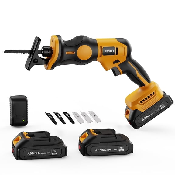 20V Cordless Reciprocating Saw, 0-2400RPM Electric Reciprocating Saw Kit with 2 Battery, 6 Saw Blades for Wood/Metal/PVC Cutting