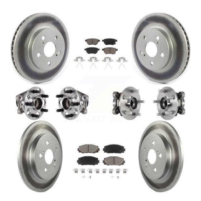 Transit Auto Front Rear Hub Bearings Assembly Coated Disc Brake Rotors and Ceramic Pads Kit (10Pc) for Car Toyota Prius Prime - Left Right Side (Driver Passenger) KBB-123670