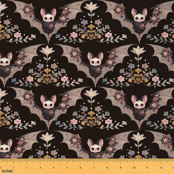 Homewish Boys Happy Halloween Fabric by the Yard 1 Yard,Cute Pixel Bats Home Decor Fabric by the Yard,Rustic Flower Floral Sewing Fabric For Teens,Ultra Soft Home Decor