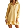 thumbnail image 2 of Karymi Womens Dresses Half Zip Collar Sweatshirt Dress Long Sleeve Ruffle Hem Casual Mini Dress Fall Winter Shift Dress, 2 of 6