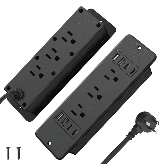 VILONG Recessed Power Strip USB C, 6-Outlet & 8 USB Ports, 20W Fast Charging, 6ft Power Cord with 45° Flat Plug for Desk, Black