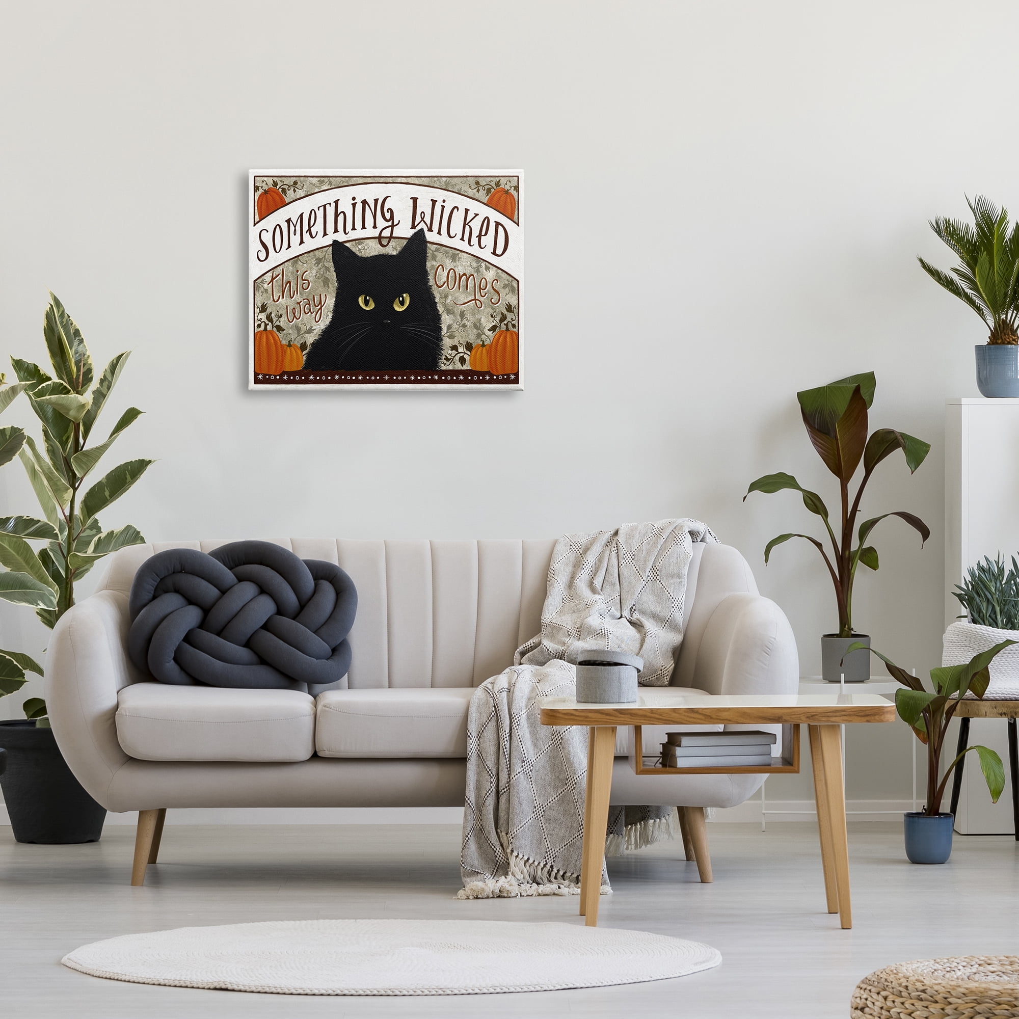 Stupell Industries Something Wicked Black Cat Holiday Painting Gallery Wrapped Canvas Art Print Wall Art, 30 x 24