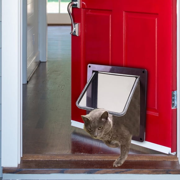 Puerta duradera para mascotas, puerta para perros, suministros para mascotas con de seguridad de 4 vías, puerta con solapa para perros y , marrón Salvador puerta de gato