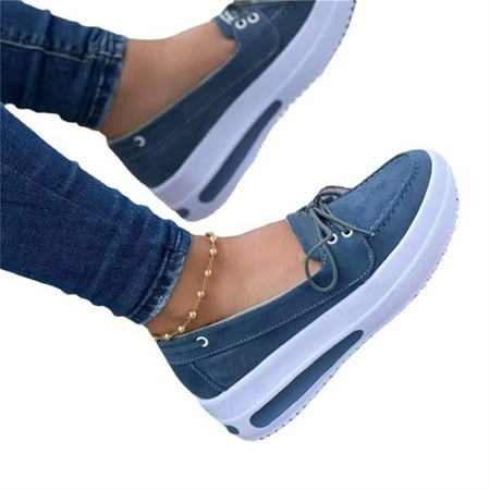 

Woman Wedge Platform Sneakers Tie-Up Slip-on Flat Shoes for Daily Casual