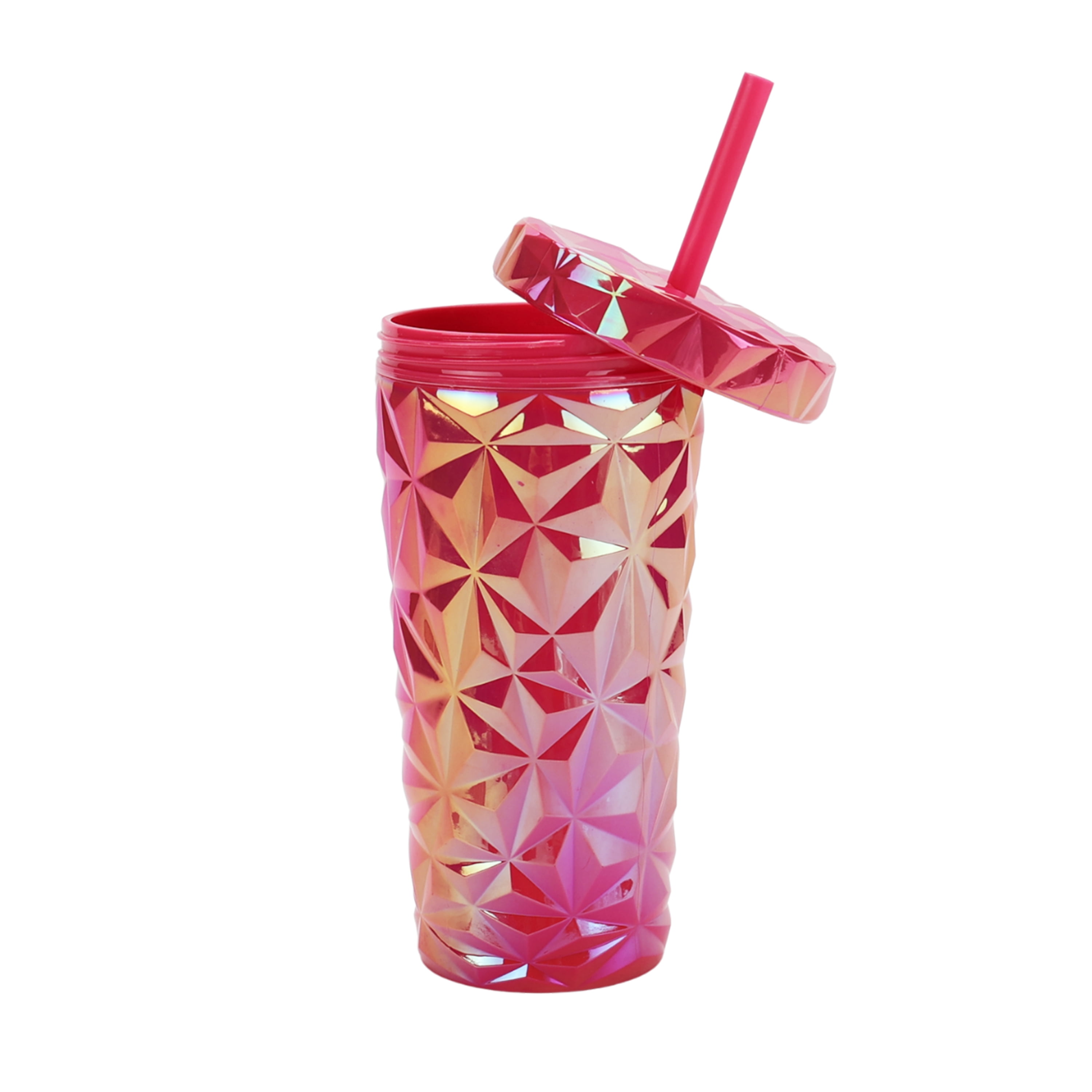 Your Zone Pink 16-Ounce Plastic Double Wall Insulated Textured