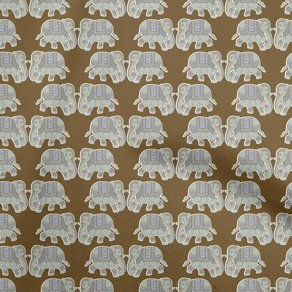oneOone Cotton Poplin Twill Tawny Brown Fabric Elephant Sewing Fabric By The Yard Printed Diy Clothing Sewing Supplies 56 Inch Wide