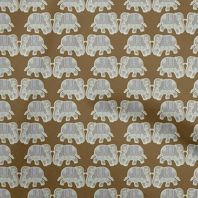 oneOone Tissu Polyester Spandex Brun Fauve Matériel de Robe Éléphant Tissu Imprimé Tissu au Mètre 56 Pouces de Large