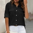 thumbnail image 4 of Business Casual Tops for Women Fashion Casual Solid Cotton Linen Pocket Short Sleeve Shirt Summer Tops, 4 of 7