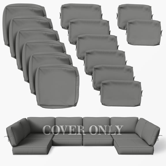 Pakunoda 14 Pcs Patio Outdoor Cushion Covers Replacement Slipcovers with Zipper for Garden Furniture Sofa Chair 3 Size Protector, Cover Only, Light Grey