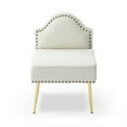 thumbnail image 4 of Armless Living Room Accent Chair, Modern Pleated Velvet Upholstered Dining Chair with Curved Back, Metal Legs & Copper Nailhead Decor, Single Sofa Side Chair for Home Office Apartment, Beige, 4 of 5