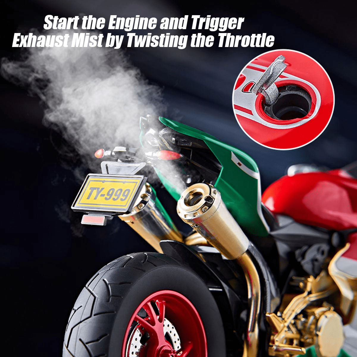 1/9 Scale Alloy Dynamic RC Motorcycle with Helmet & Stands, Realistic Simulation Sports RC Dirt Bike with Ignition Sound, Exhaust Smoke Effects & Light-Up Functions