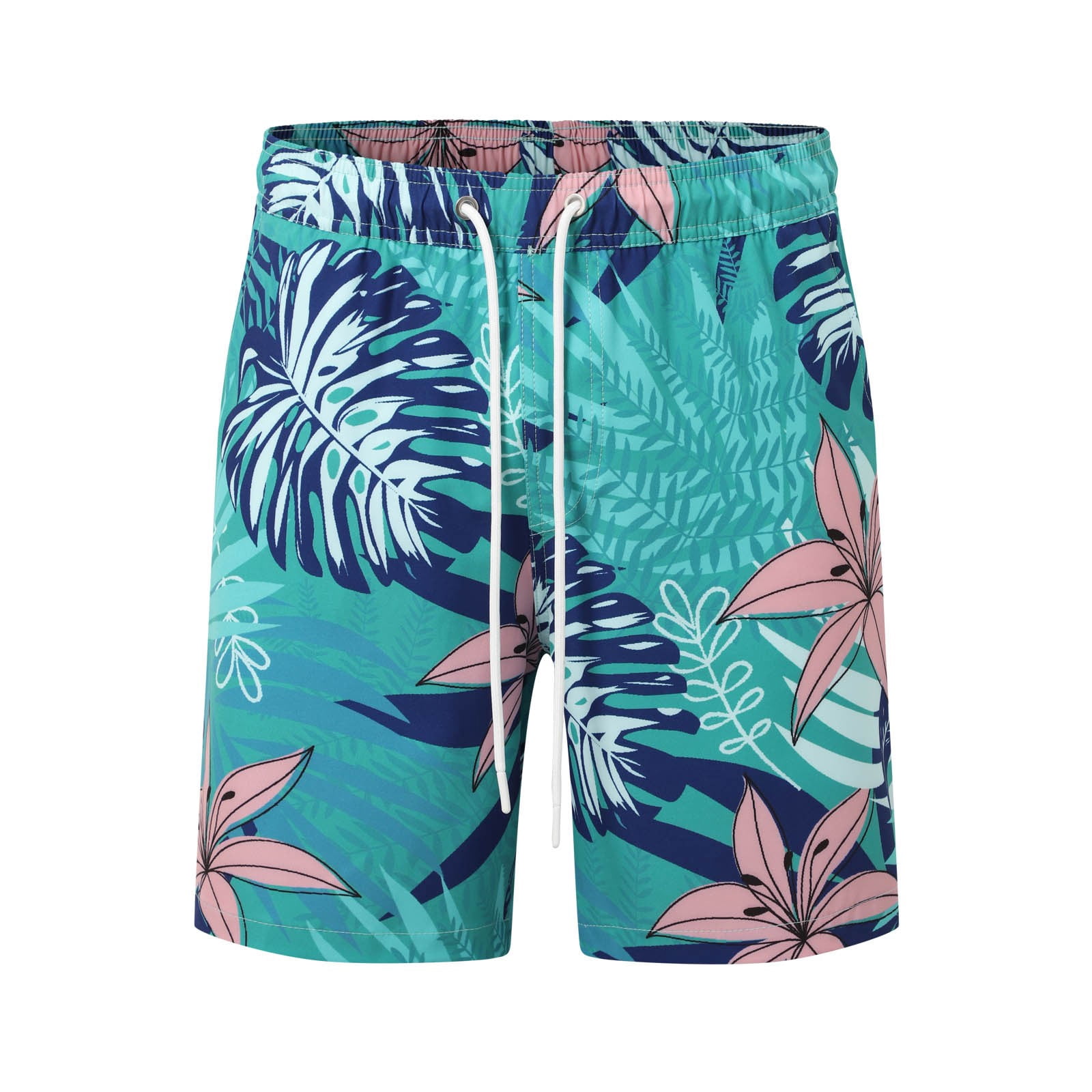 Tisuna Swim Shorts For Mens Floral Print Drawstring Elastic Waist Straight Leg Trunks Fashion Lightweight Men Summer Holiday Pool Party Beachwear Shorts Mint Green Size Xxxl