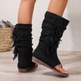 thumbnail image 4 of Womens Fringe Lace up Knee High Boots Flat Gladiator Caged Low Heeled Tassel Sandals Party Prom Flip Flops Black Size 7.5, 4 of 6