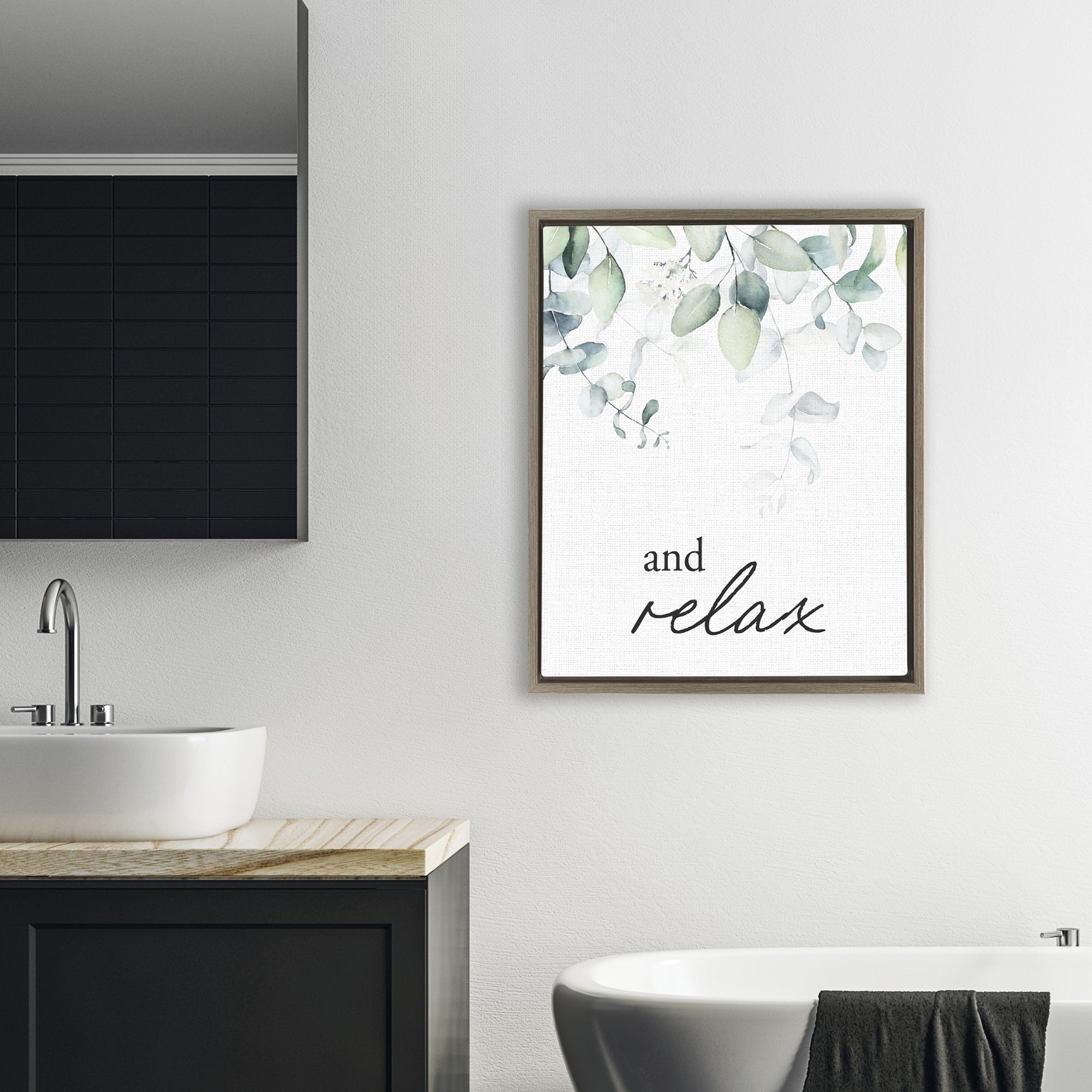 And Relax Minimal Herbs Brown Framed Floater Canvas Wall Art, design by Lettered and Lined