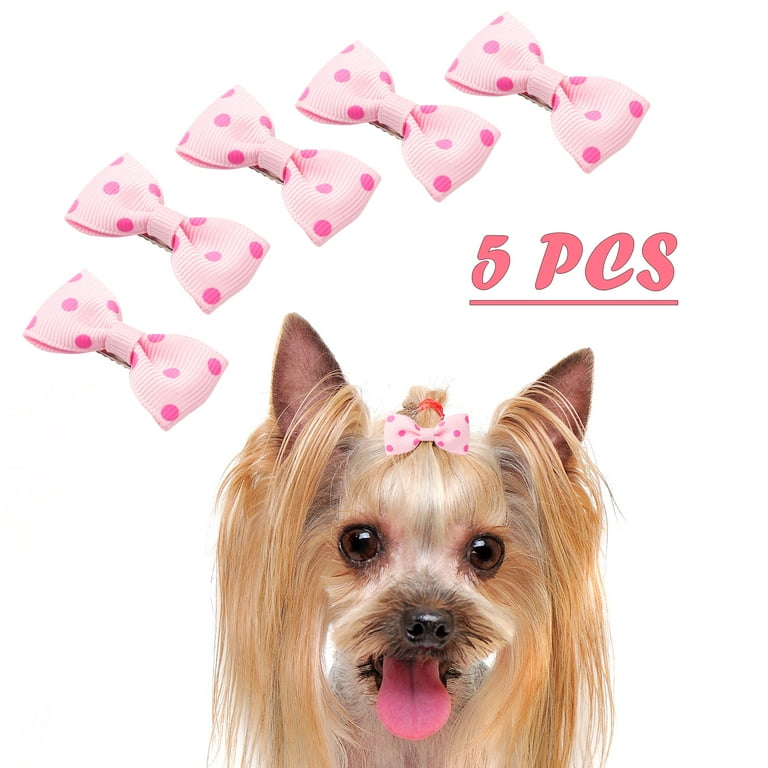 Unique Bargains 5PCS Cute Dog Bows Pink Pet Hair Bows with Dots Pattern Bowknot Walmart