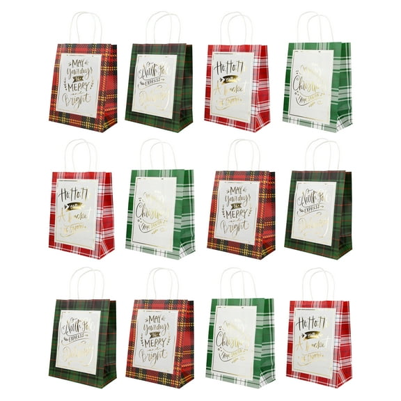 Christmas Medium Printed Gift Bags with Foil, 12 Pack
