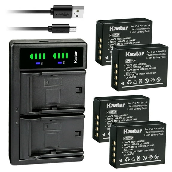 Kastar 4-Pack Battery and LTD2 USB Charger Replacement for Fujifilm NP-W126, NP-W126s Battery, Fujifilm BC-W126 Charger, Fujifilm X-H1, X100F, X100V, X-PRO1, X-PRO2, X-S10, X-T30, X-T100 Cameras