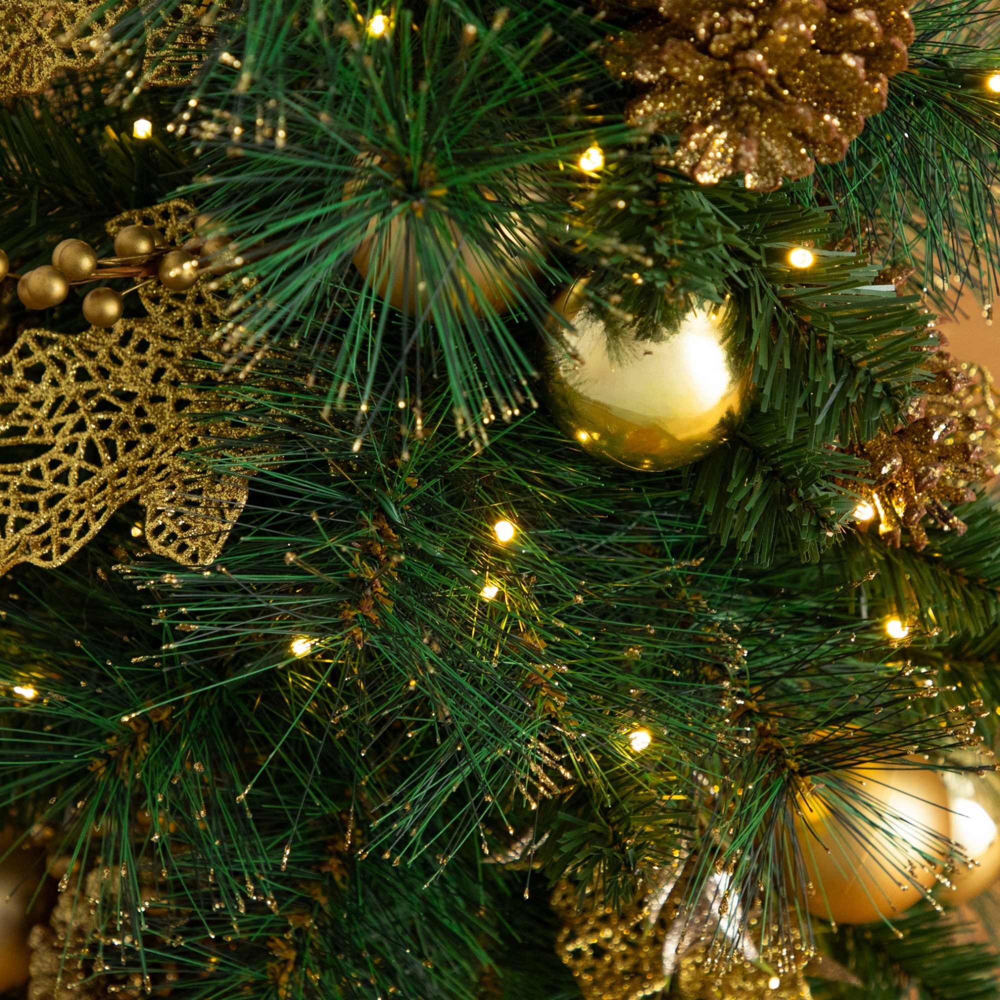 3ft. Artificial Pre-Lit Christmas Tree with Gold Ornaments & Pinecones and 50 LED Lights in Jute Wrapped Base