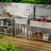 Lafati 23 Stainless Steel Freestanding Utility Sink - Single Bowl with Hot/Cold Water Inlet, NSF Certified for Kitchen, Laundry, Bar