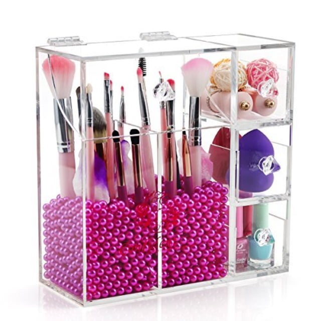 Makeup Brush Holder with Lid,Large Cosmetic Brush Organizer with 3