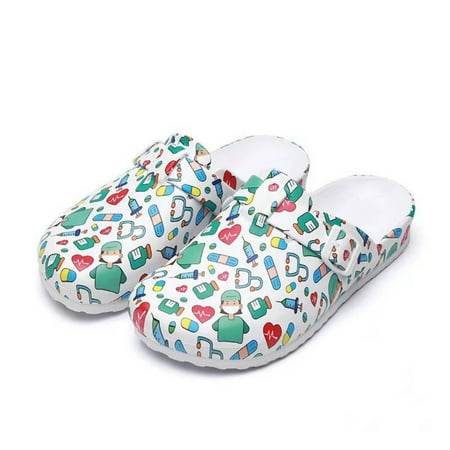 

SHYWJJ Women s printed care shoes work shoes soft insoles beach clogs slippers