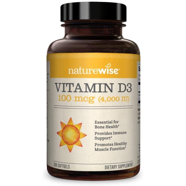 Vitamina D3 4000 UI NatureWise para Función Muscular Salud Ósea y Apoyo Inmunológico 360 Mini Softgels NatureWise NW-85464666