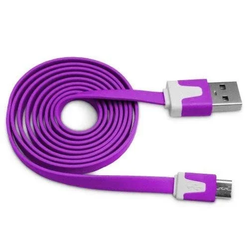 Flat Tangle Free Micro Usb Sync And Charge Data Cable (3Ft) - Purple