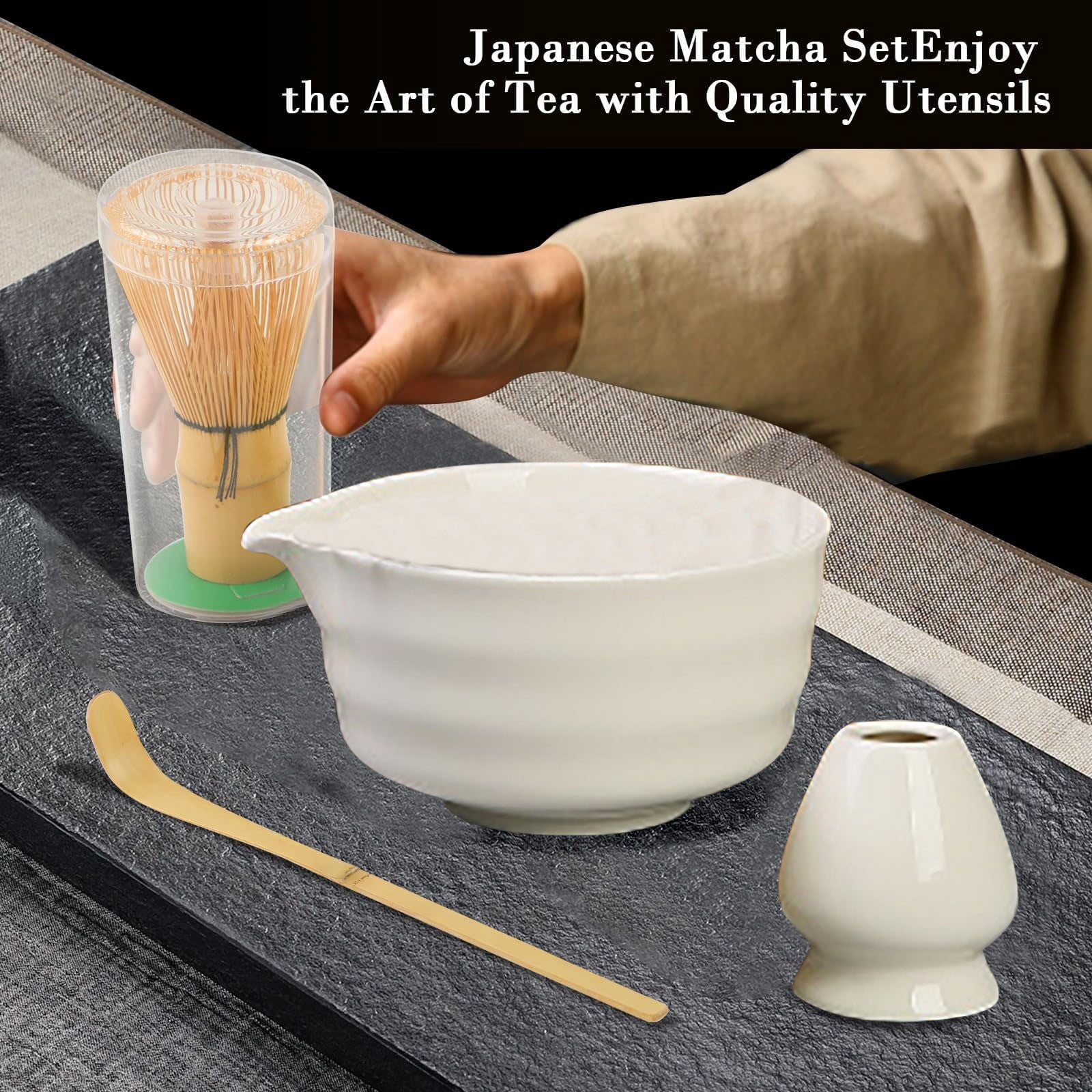 5-Piece Tea Set Clearance! Matcha Tea Set with Whisk Ceramic Bowl & Holder – Matcha Making Kit for Traditional Japanese Tea – Ideal Matcha Set for Beginners And