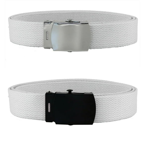 White Adjustable Canvas Military Web Belt With Metal Buckle 32 to 72