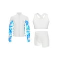 thumbnail image 6 of Miutii Kids Girls 3 Piece Dance Outfits Cross Back Crop Top and Shorts with Full Zipper Jacket Set White 16, 6 of 9