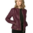thumbnail image 3 of Made by Johnny Women's Dressy Vegan Leather Biker Jacket S WINE, 3 of 6