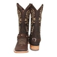 thumbnail image 2 of Women’s Floral Embroidered Harness Square Toe Brown Cowgirl Cowboy Boot, 2 of 5