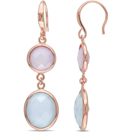 Tangelo 9-1/2 Carat T.G.W. Green and Pink Chalcedony Rose Rhodium-Plated Sterling Silver Double Oval Dangle Earrings