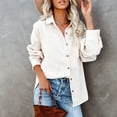 thumbnail image 2 of Camisa de mujer Casual Qarigey Blusa de pana abrigo de otoño Blanco L, 2 of 6