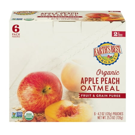 Earth's Best Organic Apple Peach Oatmeal Fruit & Grain Puree 6+ Months - 6 PK, 4.2 OZ