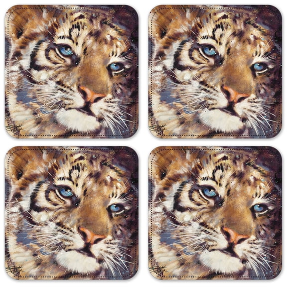Vinyl Drink Coasters - Set of 4 - Baby Tiger