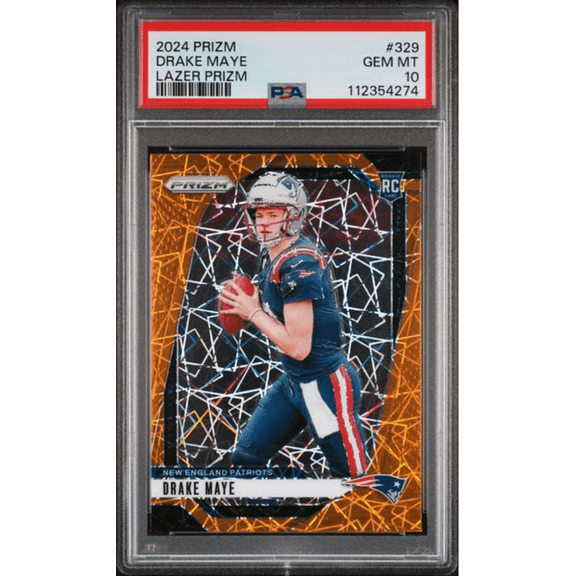 Graded 2024 Panini Prizm Drake Maye #329 Lazer Prizm Rookie RC Football Card PSA 10 Gem Mint