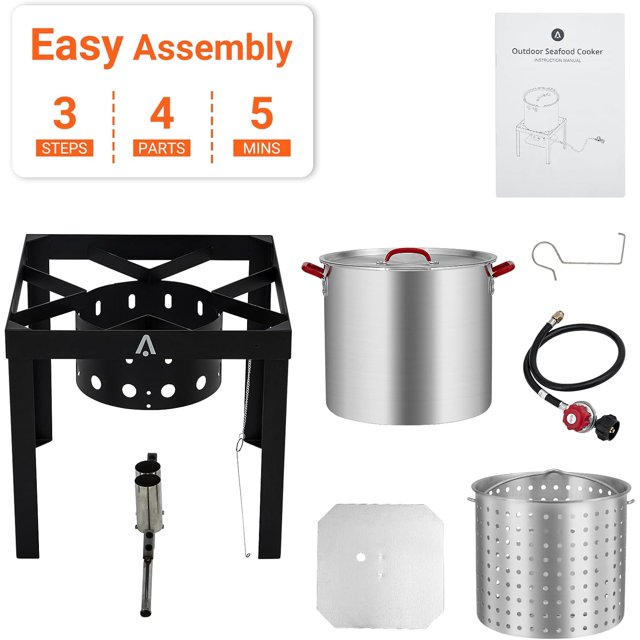 OUYAWEI Friteuse à Dinde de 100 QT, Friteuse Profonde d'Extérieur en Aluminium et Cuiseur Vapeur de Fruits de Mer avec Régulateur, Casserole pour Poisson avec Injecteur, Trousse de Thermomètre et Réchaud au Propane d'Extérieur avec Support pour Poisson