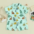 thumbnail image 2 of Suealasg Toddler Baby Boys Clothes Short Sleeve Crew Neck Dinosaur Print Turn-Down Collar Short Jumpsuit 3M 6M 9M 12M 18M 24M 3T Kids Boys Summer Romper Bodysuits, 2 of 8