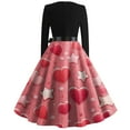 thumbnail image 3 of Fgvctg Valentine's Day a Line Dresses for Women Sweet Crewneck Vintage Cocktail Dress Love Heart Print Fashion Dress 1950s Date-Night Long Sleeve Formal Dressy Clothing Watermelon Red M, 3 of 3
